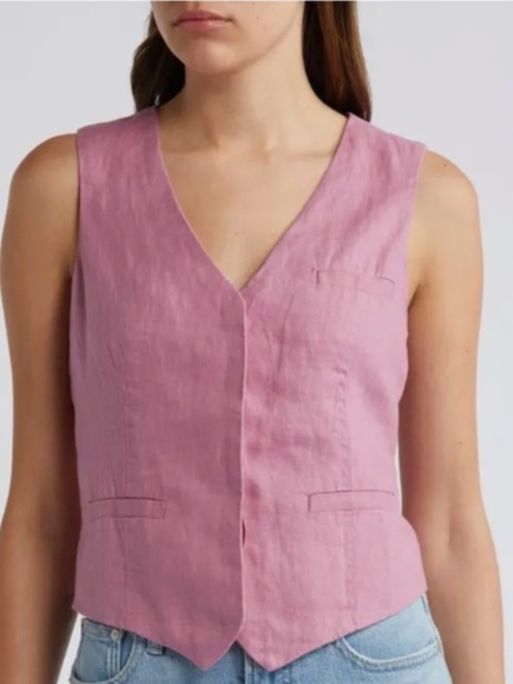 Madewell | 4 | Single-Breasted Linen Vest in Dusty Pink